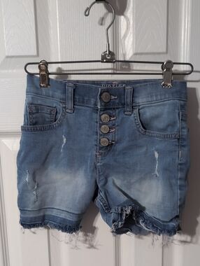 Justice Light Blue Distressed Button-Front Denim Shorts
